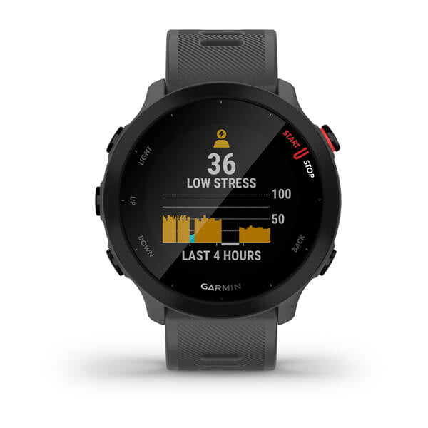 Garmin Forerunner 55 – GPS-Smartwatch – 42 mm, GPS, MIP, 5 ATM, Monterra Grau, Sportarmband