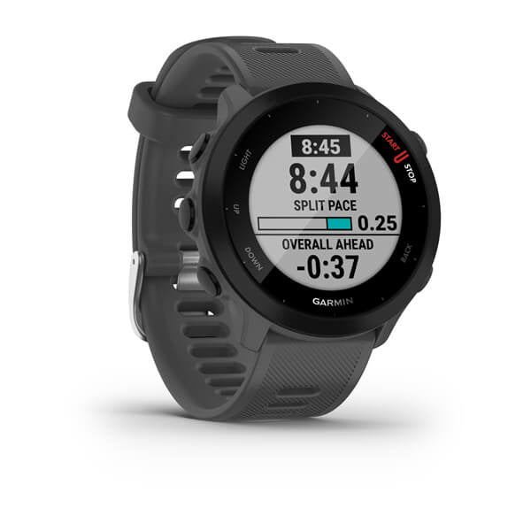 Garmin Forerunner 55 – GPS-Smartwatch – 42 mm, GPS, MIP, 5 ATM, Monterra Grau, Sportarmband