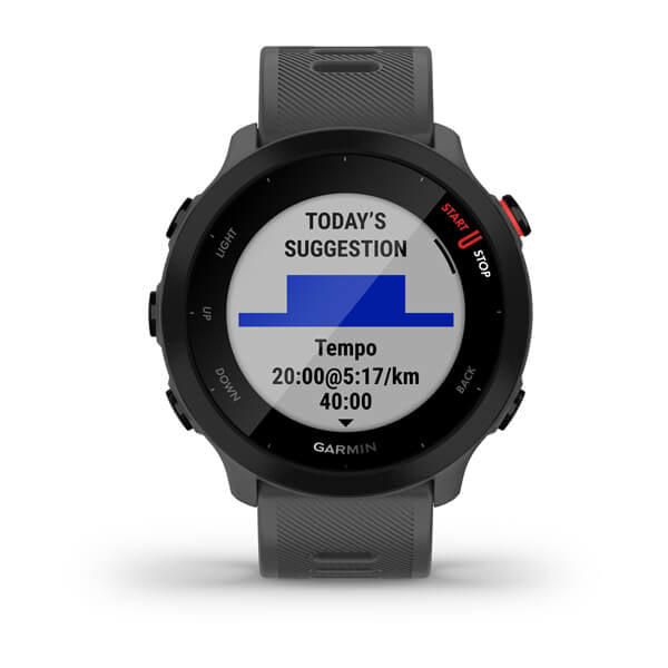 Garmin Forerunner 55 – GPS-Smartwatch – 42 mm, GPS, MIP, 5 ATM, Monterra Grau, Sportarmband