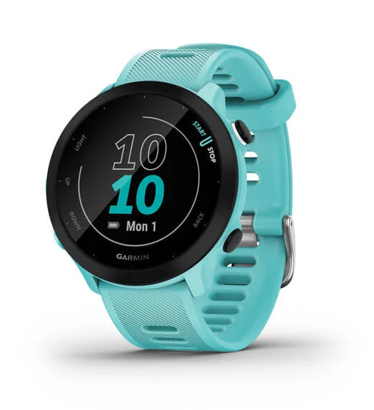 Garmin Forerunner 55 42 mm GPS – Glas, Sportarmband Türkis, 50 m, für iPhone und Android