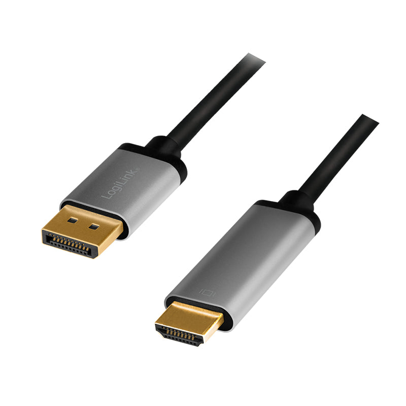 LogiLink DisplayPort auf HDMI Kabel DP 1.2 4K 60 Hz – 2 m – Schwarz/Grau