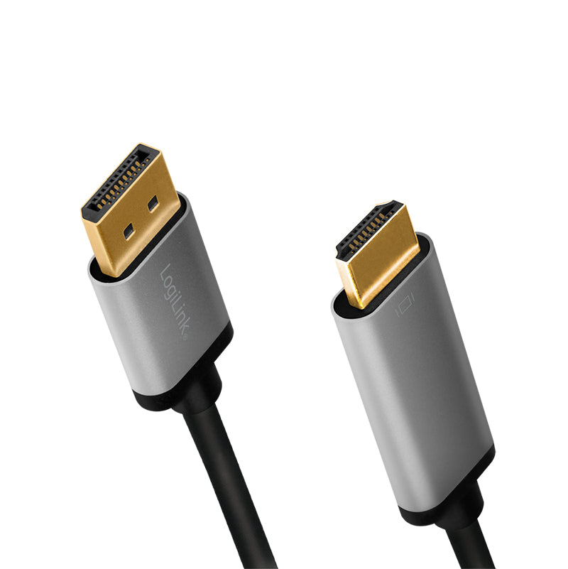 LogiLink DisplayPort auf HDMI Kabel DP 1.2 4K 60 Hz – 2 m – Schwarz/Grau