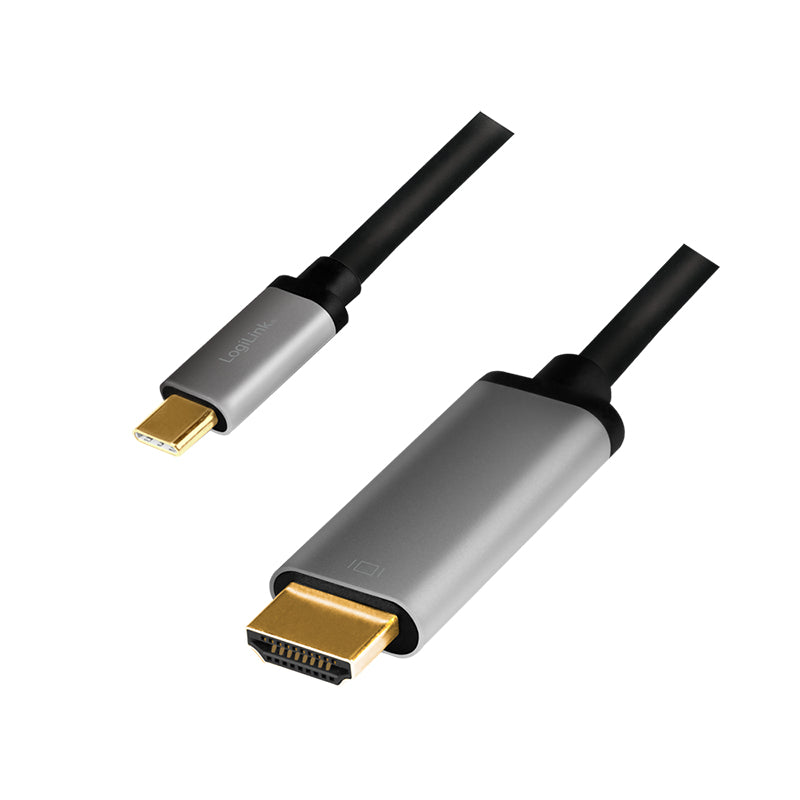 LogiLink USB-C auf HDMI Kabel HDMI 2.0 – 4K 60 Hz – 1,8 m – Schwarz/Grau – für Geräte mit USB-C (DP Alt Mode)