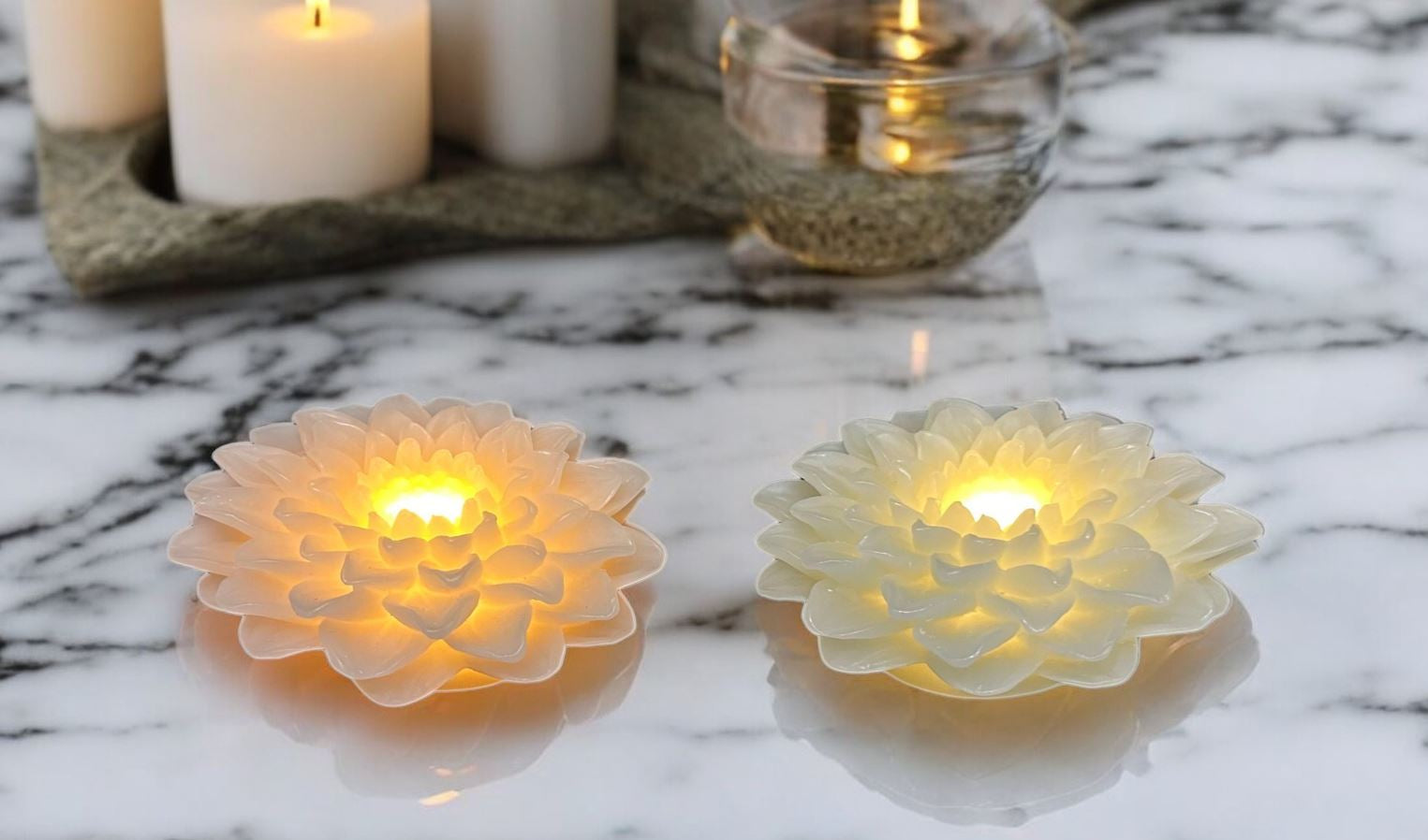 Dameco LED Wachskerze Rose – 2-teilig – Ø 12,5 × 6 cm – Wachs, mehrfarbig