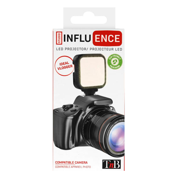 T'nB Influence LED-Licht – 6500 K, 120° – Li-Ion-Akku, micro-USB – für Kamera-/Smartphone-Halterung
