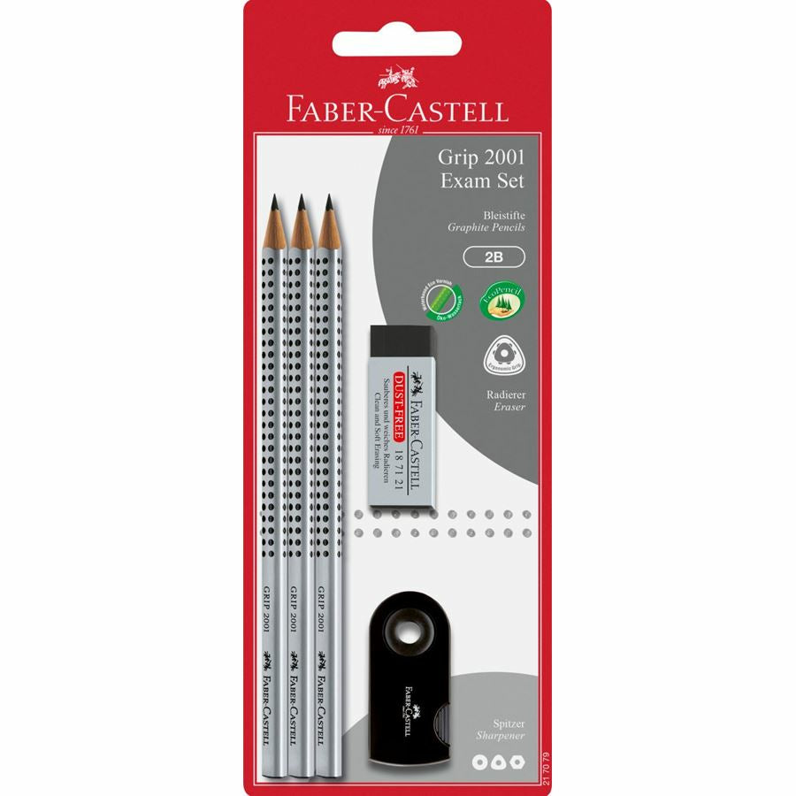 Faber-Castell Grip 2001 Schreibset 2B, dreieckig – mit Spitzer & Radierer