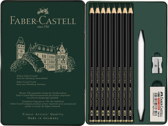 Faber-Castell PITT Graphite Matt Graphit-Set, Metall-Box – 11-teilig