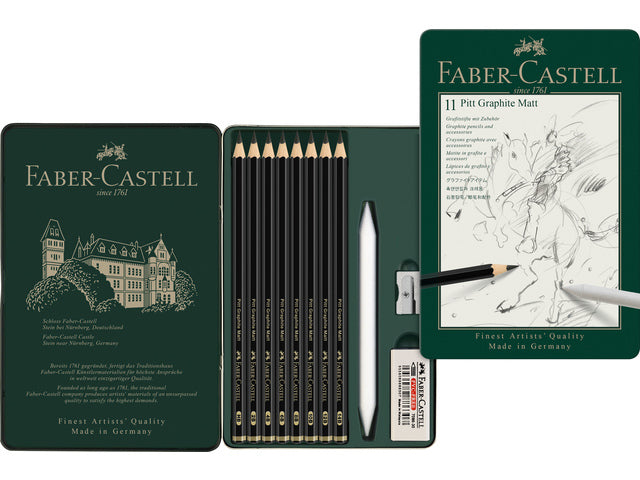 Faber-Castell PITT Graphite Matt Graphit-Set, Metall-Box – 11-teilig