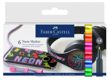 Faber-Castell Non-Permanent-Marker – Rundspitze 1,5 mm – Sortiert – 6er-Set – Trocken abwischbar