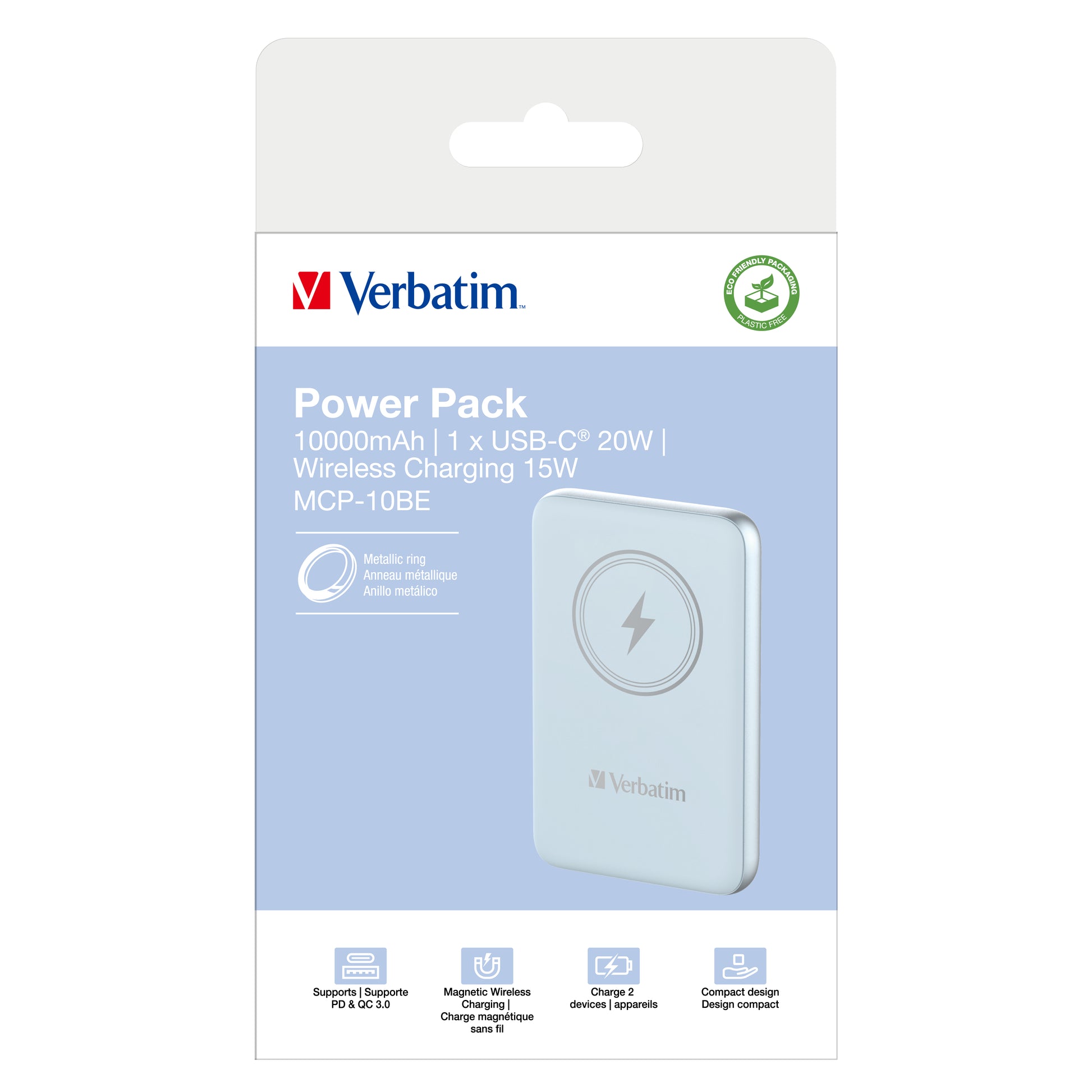 Verbatim Charge 'N' Go Magnetische MagSafe Powerbank 10'000 mAh – 20 W PD, Kabellos 15 W, 1× USB-C, Blau