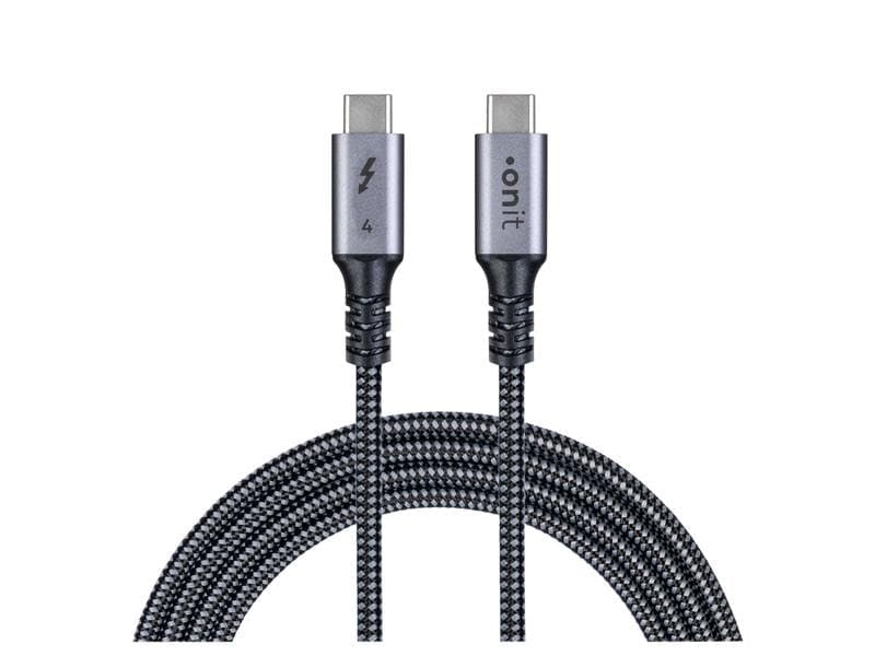 ONIT Thunderbolt 4 (USB-C) Kabel – 40 Gbit/s – 1 m – PD 240 W – 8K/60 – Textilmantel – Schwarz/Grau