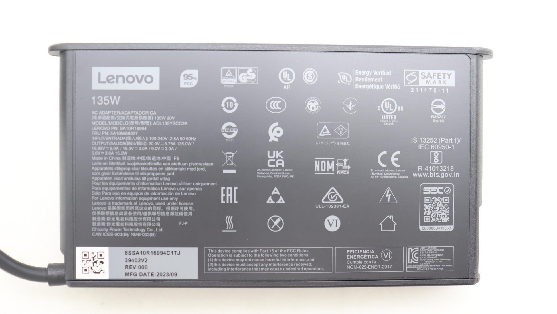 Lenovo Netzteil – 135 W, 5–20 V – für Lenovo-Geräte – Schwarz