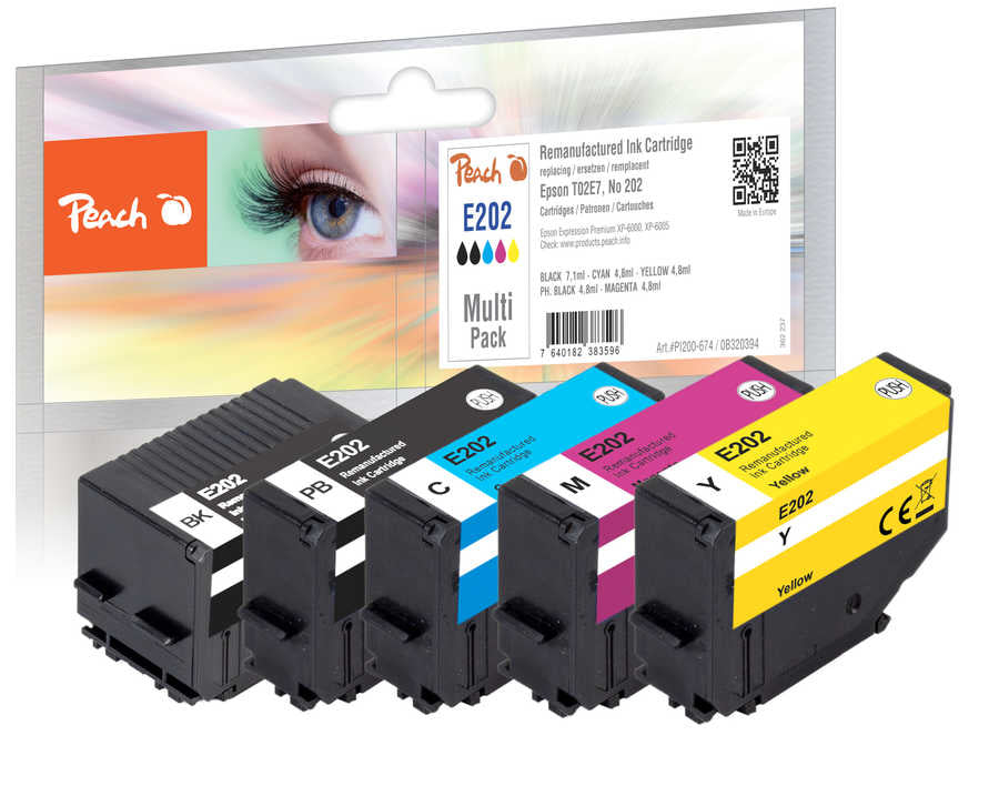 Peach 202 Tintenpatronen-Multipack, Schwarz/Cyan/Magenta/Gelb (Kompatibel) – für Epson Expression Premium…