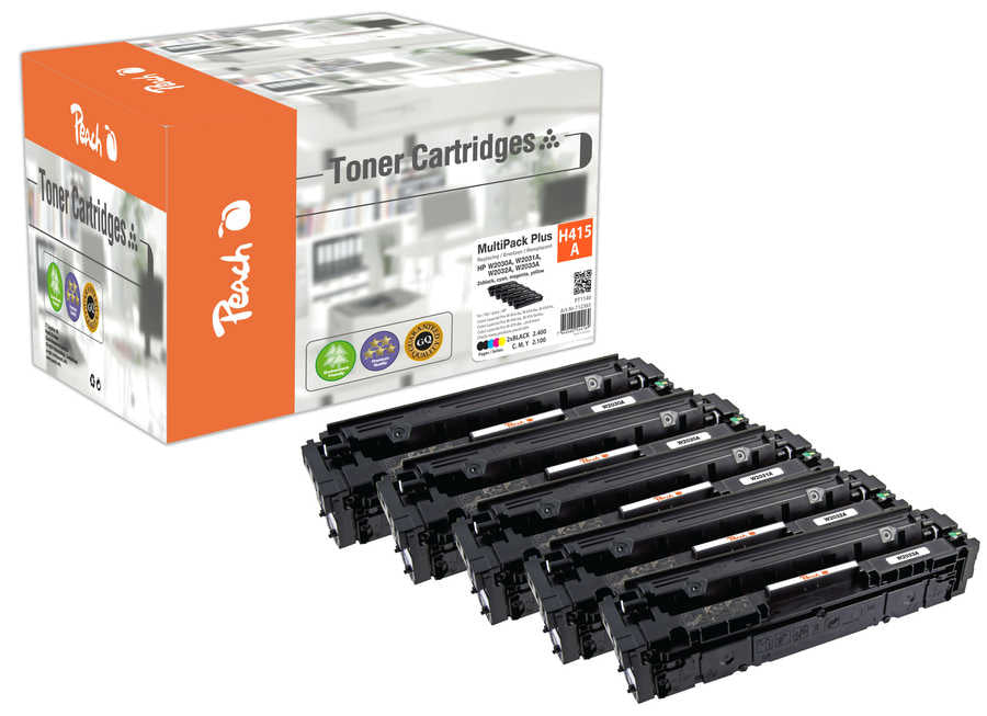 Peach Toner-Multipack 415A / W2030-3A – BK/C/M/Y, 2100 Seiten – für HP M455/MFP M480/Managed E45028 u. a.