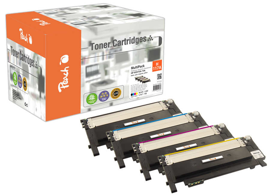 Peach Toner-Multipack – BK/C/M/Y, schwarz 1000, C/M/Y 700 Seiten – für HP Color Laser 150 a/nw/Serie und andere