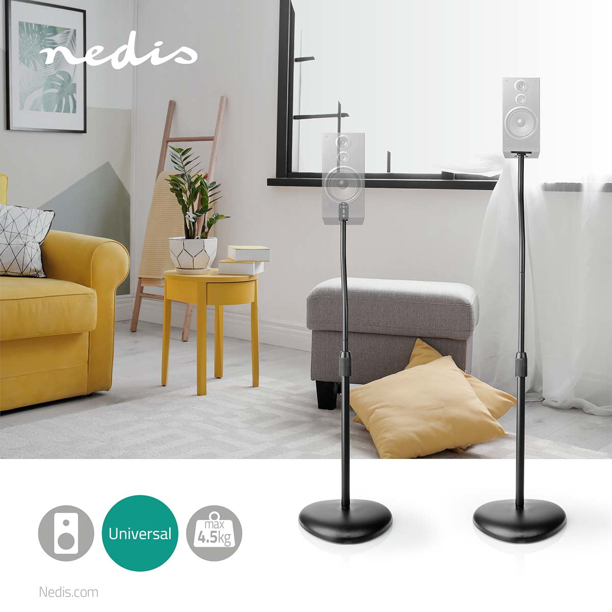 Nedis SPMT2750BK – Lautsprecherständer, 2er-Set, höhenverstellbar, 4,5 kg, für Satelliten-/Regallautsprecher