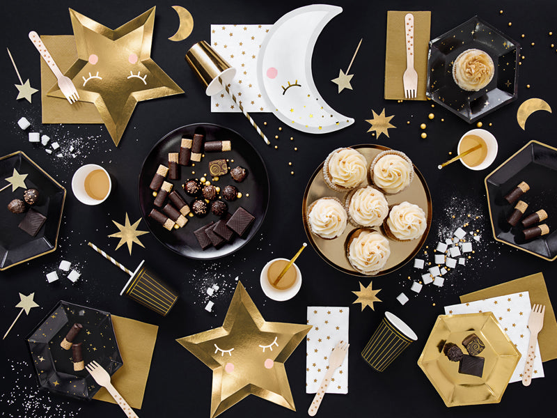 PartyDeco Lets Celebrate Teller, Papier/Karton, Sechseck – Ø 23 cm, Schwarz/Gold – 6 Stk.
