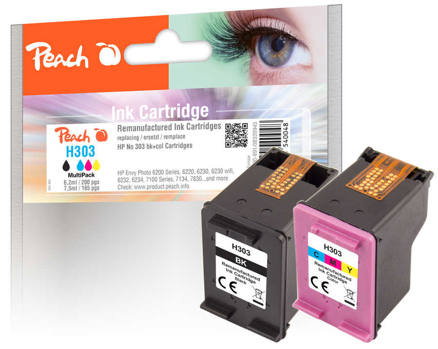 Peach 303 Tintenpatronen-Multipack, Schwarz/Dreifarbig (Kompatibel) – für HP Envy 6200/7100/7200 Serie