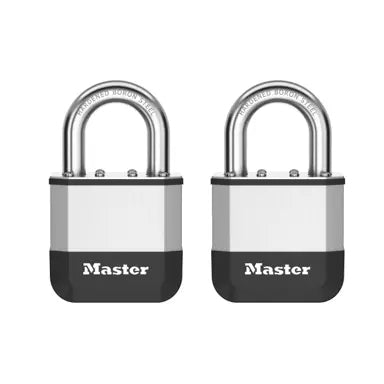 Master Lock Elite Mechanisches Vorhängeschloss – Stahl, Bügel 25×24 mm, Aussen, 2 Stk., Silber