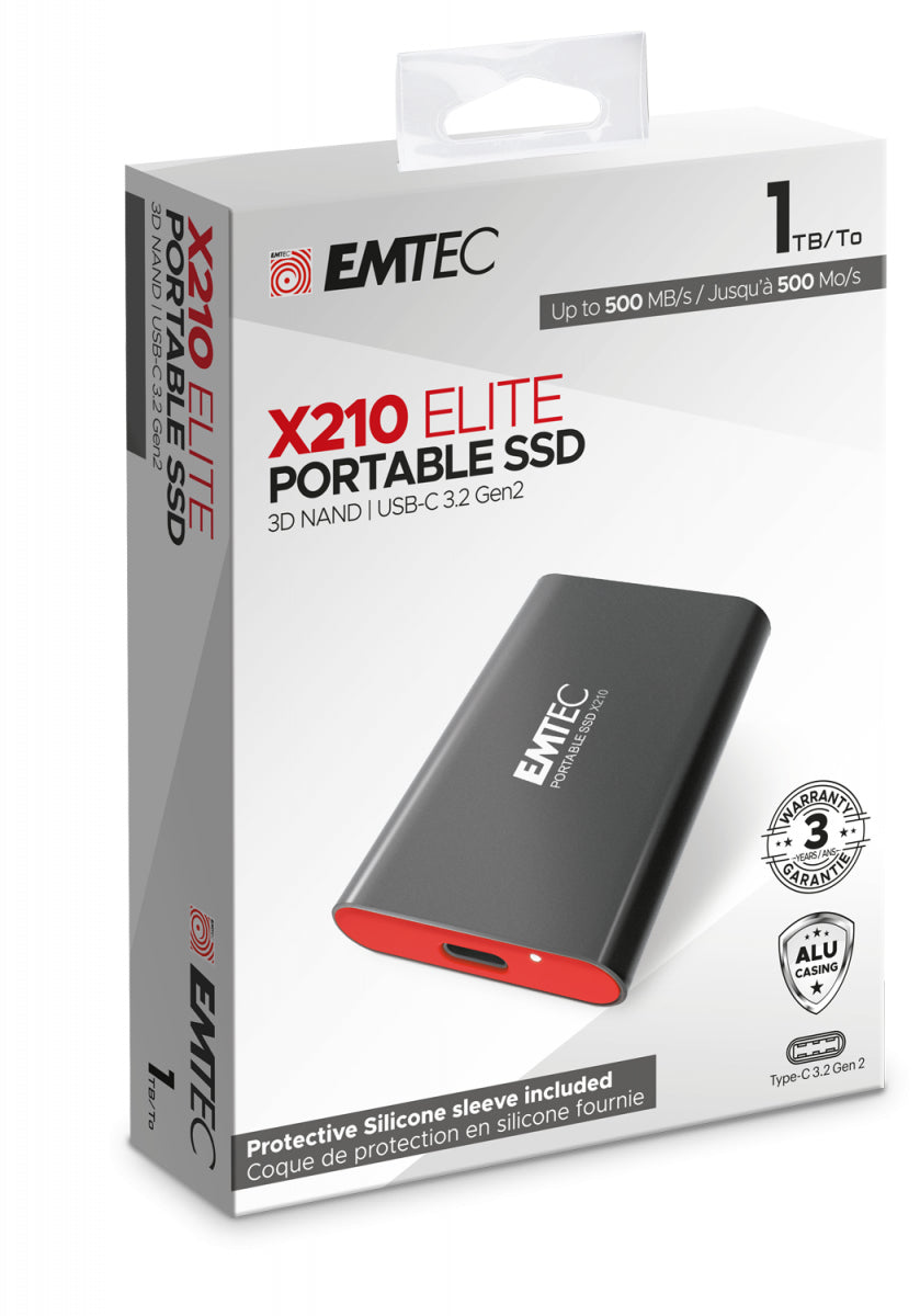 Emtec ELITE X210 Externes SSD-Laufwerk – 1 TB, USB 3.2, schock- und vibrationsfest