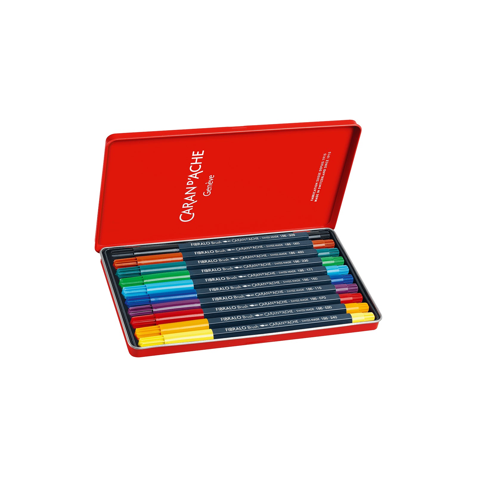 Caran d-Ache Fasermaler Fibralo Brush, Strichbreite 0,5–5 mm, auswaschbar, 10 Farben