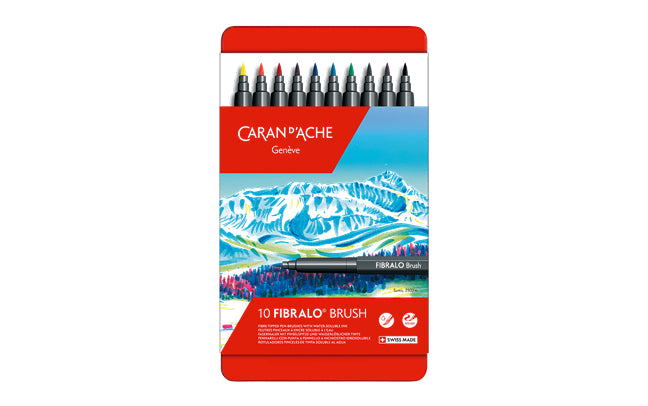 Caran d-Ache Fasermaler Fibralo Brush, Strichbreite 0,5–5 mm, auswaschbar, 10 Farben