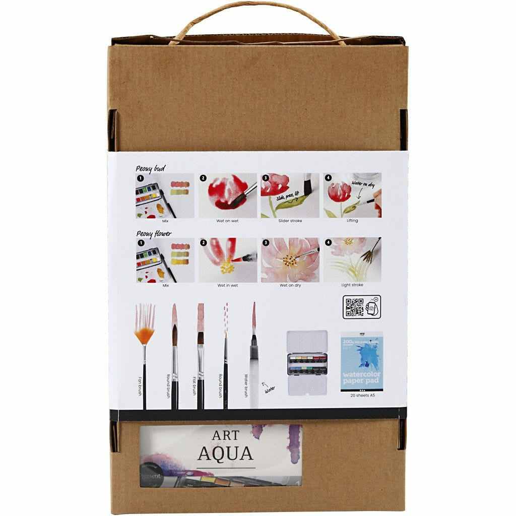 Creativ Company Bastelset Aquarell – inkl. Pinsel, Malvorlage, Farbe – Mehrfarbig
