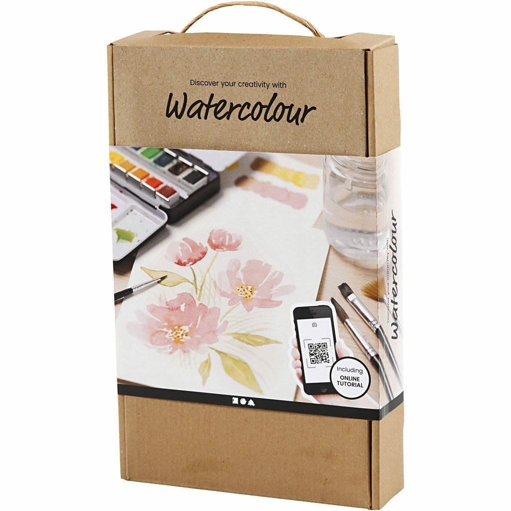 Creativ Company Bastelset Aquarell – inkl. Pinsel, Malvorlage, Farbe – Mehrfarbig