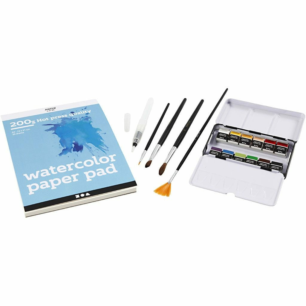 Creativ Company Bastelset Aquarell – inkl. Pinsel, Malvorlage, Farbe – Mehrfarbig