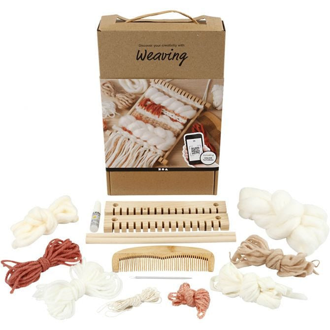 Creativ Company Bastelset Weben – 12-teilig – 6 m Garn, mehrfarbig – inkl. Nadel