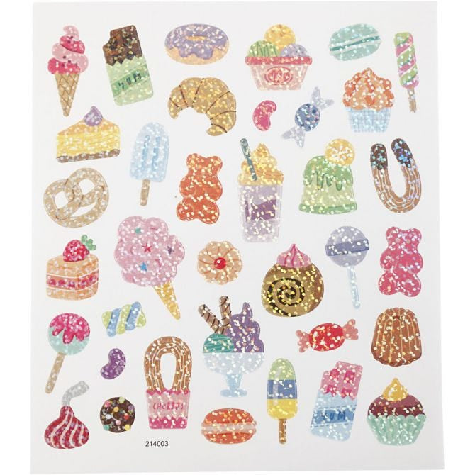 Creativ Company Sticker – 15 × 16,5 cm, Süssigkeiten, mehrfarbig – 1 Bogen, Folie, selbstklebend