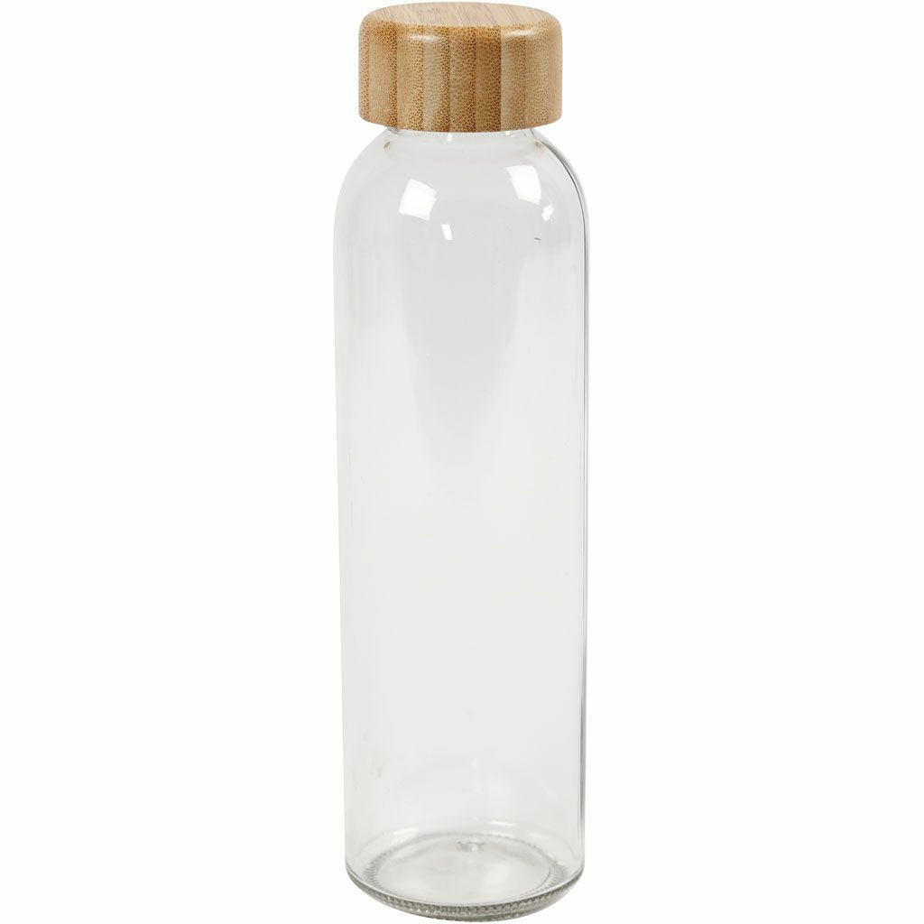 Creativ Company Trinkflasche 500 ml – Glas, Bambusdeckel, Holz