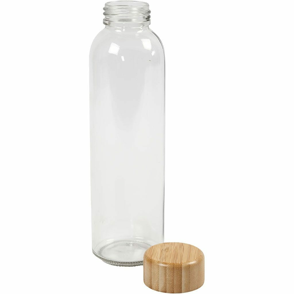 Creativ Company Trinkflasche 500 ml – Glas, Bambusdeckel, Holz