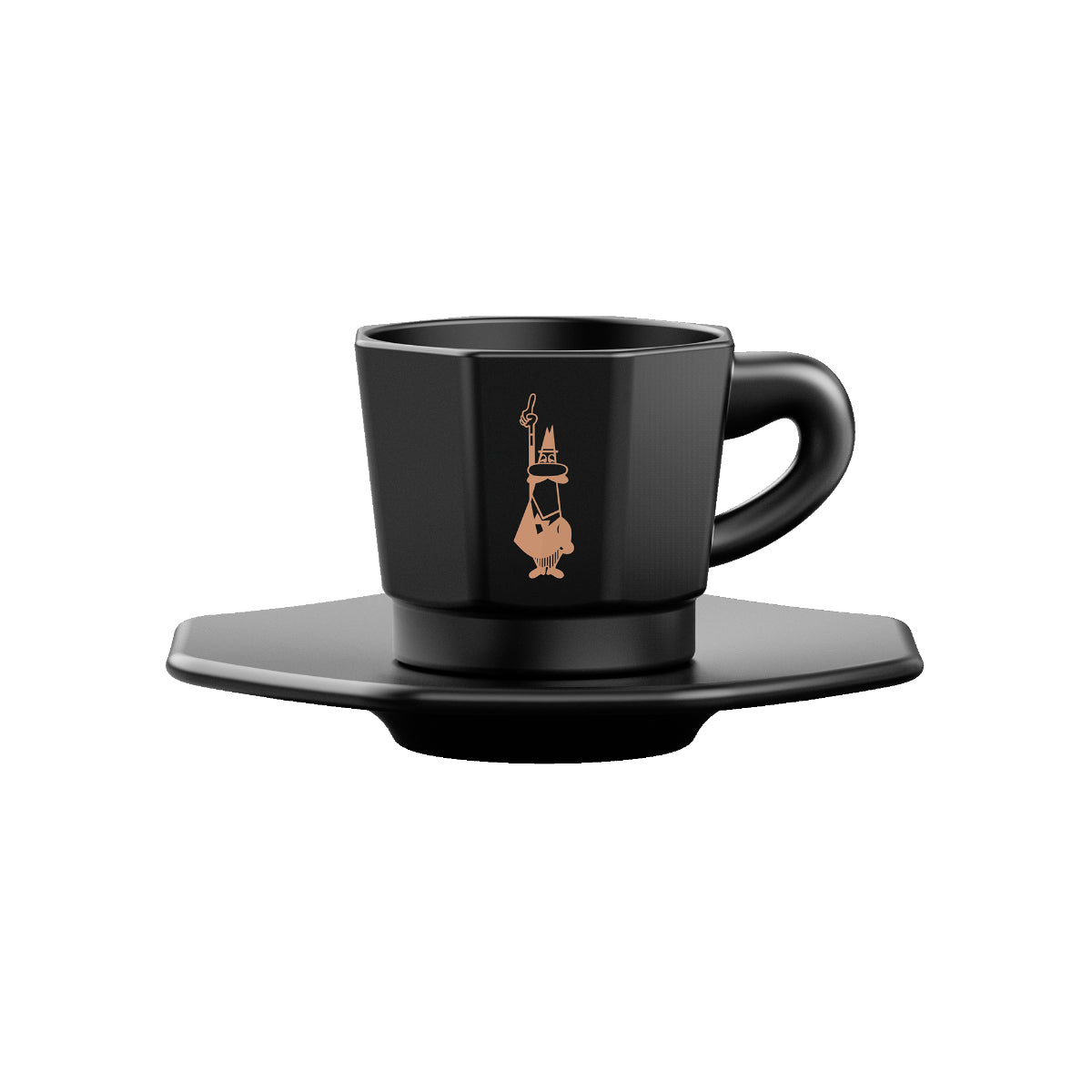 Bialetti Espressotasse – 4er Set, 80 ml, Porzellan, Schwarz, mit Unterteller