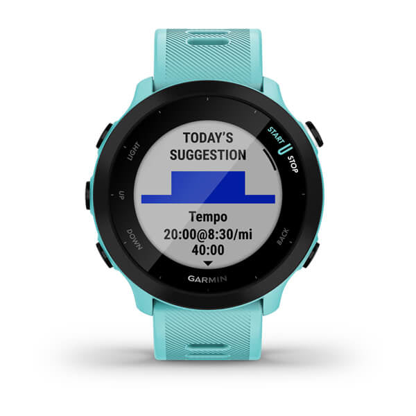 Garmin Forerunner 55 42 mm GPS – Glas, Sportarmband Türkis, 50 m, für iPhone und Android