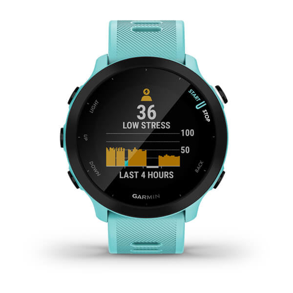 Garmin Forerunner 55 42 mm GPS – Glas, Sportarmband Türkis, 50 m, für iPhone und Android