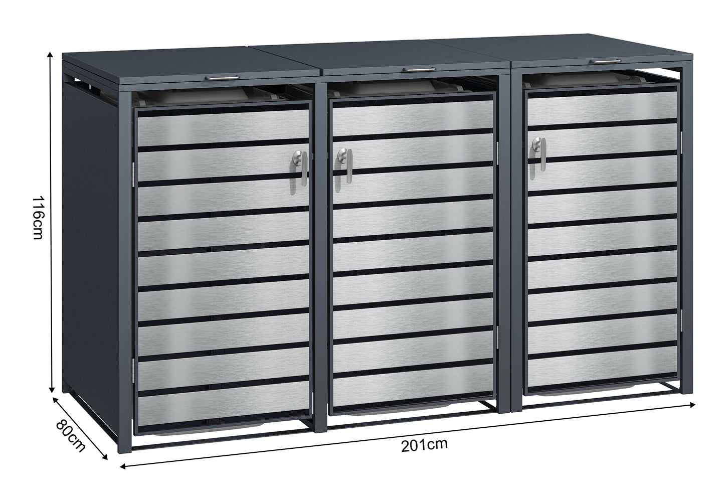Phoenix Safe Co. Müllcontainer GB4426ASK – Stahl – Anthrazit/Silber – 4-türig, Soft-Close – 264 × 80 × 116 cm
