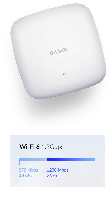 D-Link AX1800 – Access Point – Wi‑Fi 6 (2,4/5 GHz), 1,8 Gbit/s, GbE, PoE+