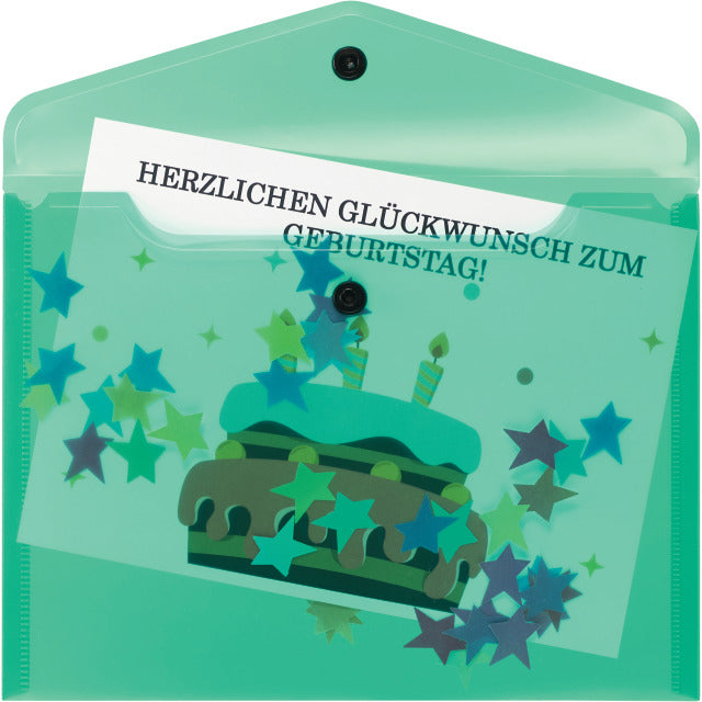 Kolma Dokumententasche A5, Druckknopf, transparent, grün – 25 Stück