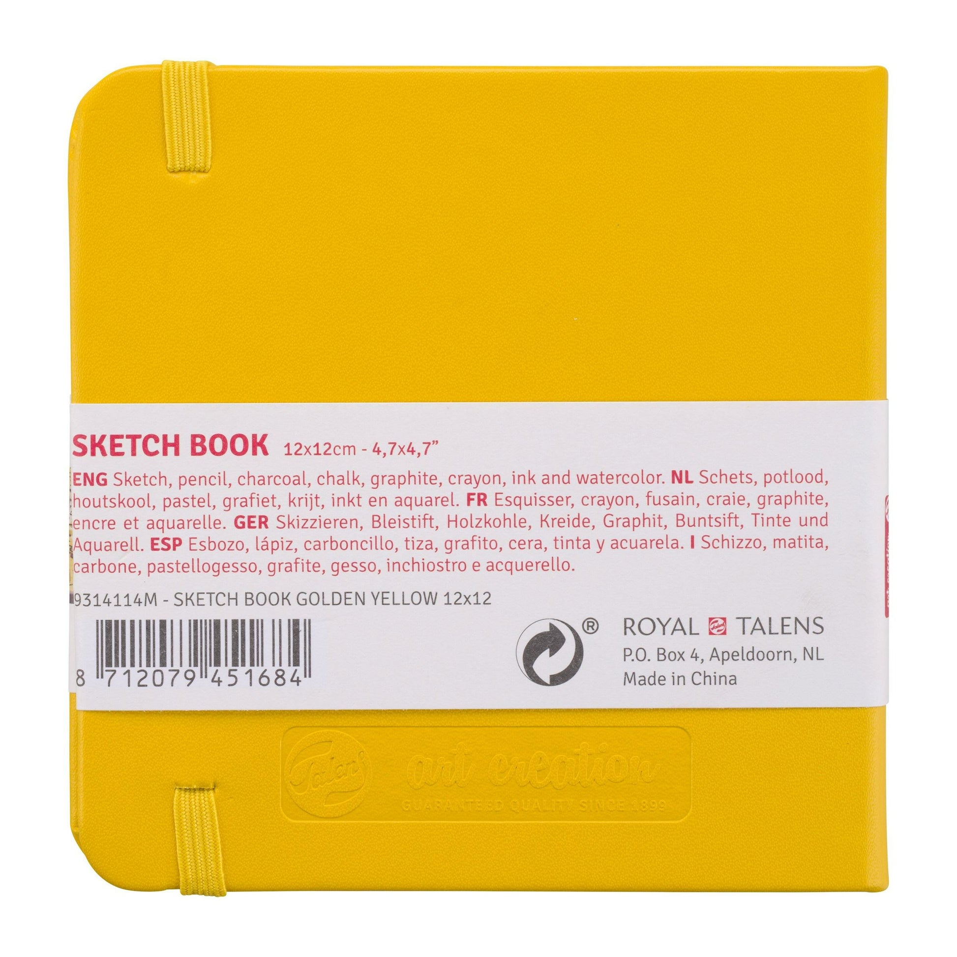 Talens Skizzenbuch, 12 × 12 cm, 140 g/m², 160 Seiten, goldgelb, mit Gummiband, säurefrei