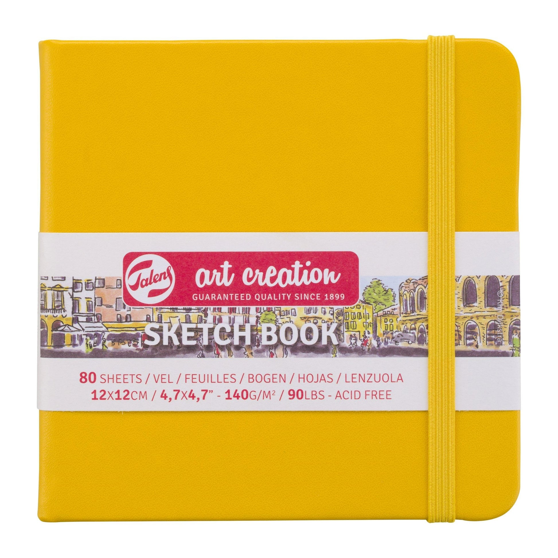 Talens Skizzenbuch, 12 × 12 cm, 140 g/m², 160 Seiten, goldgelb, mit Gummiband, säurefrei