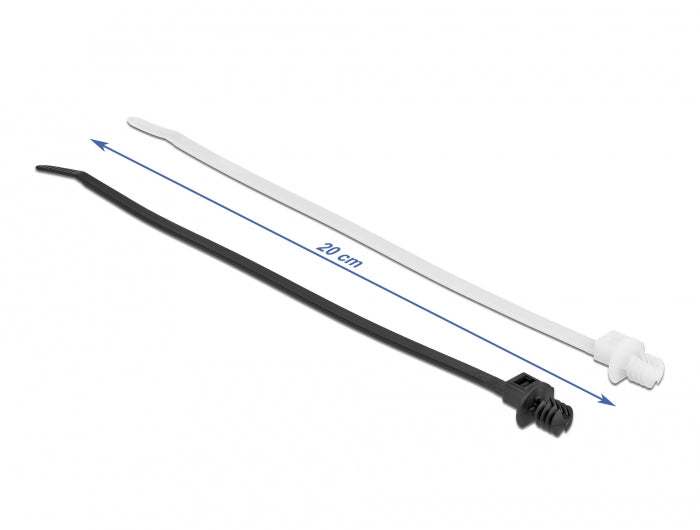 DeLOCK Kabelbinder 200 × 4,8 mm, Polyamid, Schwarz/Transparent, mit Befestigungsclip, 100 Stk.