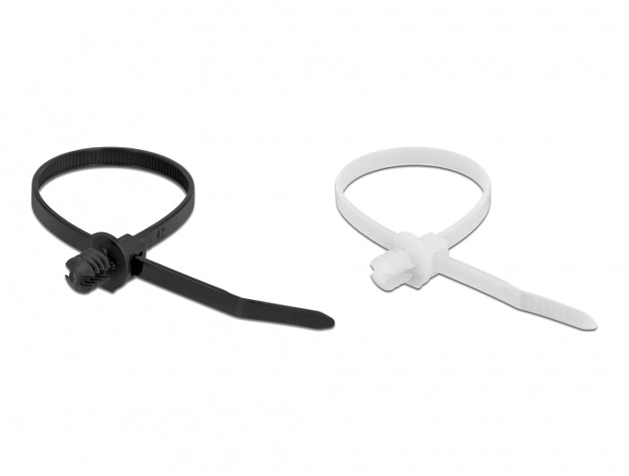 DeLOCK Kabelbinder 200 × 4,8 mm, Polyamid, Schwarz/Transparent, mit Befestigungsclip, 100 Stk.