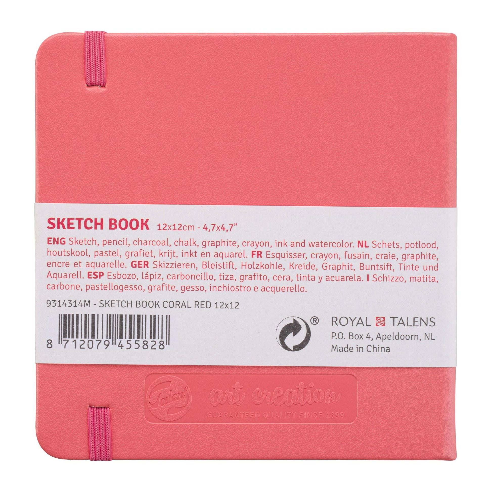 Talens Art Creation – Skizzenbuch, 12 × 12 cm, 140 g/m², 160 Seiten, korallenrot, mit Gummiband, säurefrei