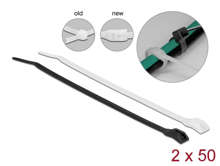 DeLOCK Kabelbinder 370 × 3,6 mm, Polyamid, Schwarz/Transparent, 100 Stk.