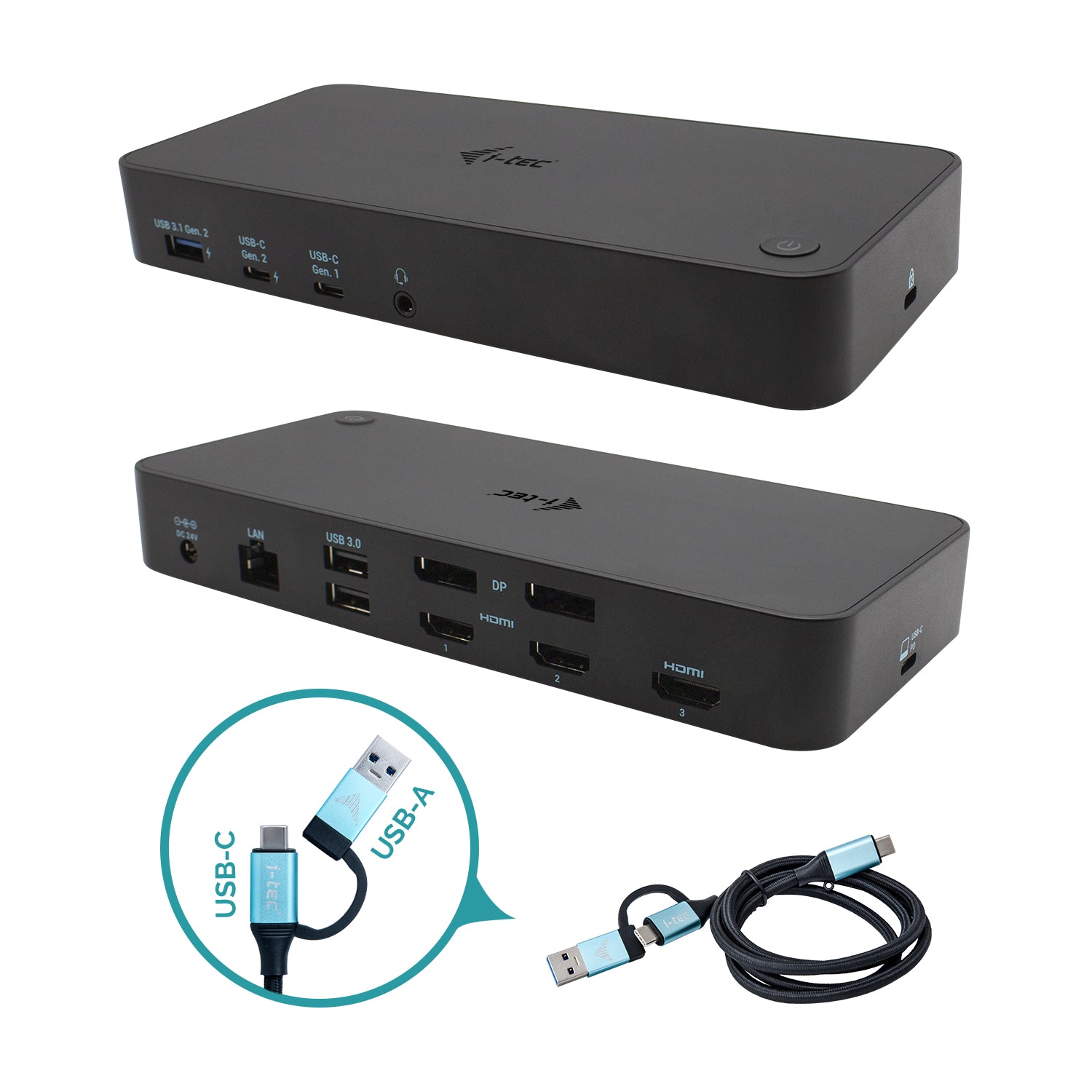 i-tec Dockingstation – USB-C, 2× DP, 3× HDMI, 3× USB-A, 100 W PD, GbE, 3,5 mm Audio, für Windows/Mac/Linux
