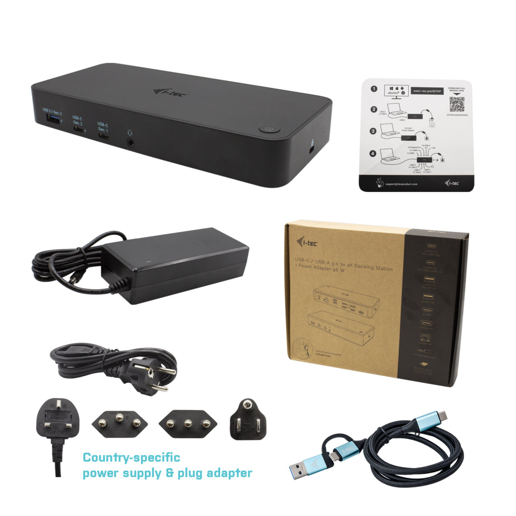 i-tec Dockingstation – USB-C, 2× DP, 3× HDMI, 3× USB-A, 100 W PD, GbE, 3,5 mm Audio, für Windows/Mac/Linux