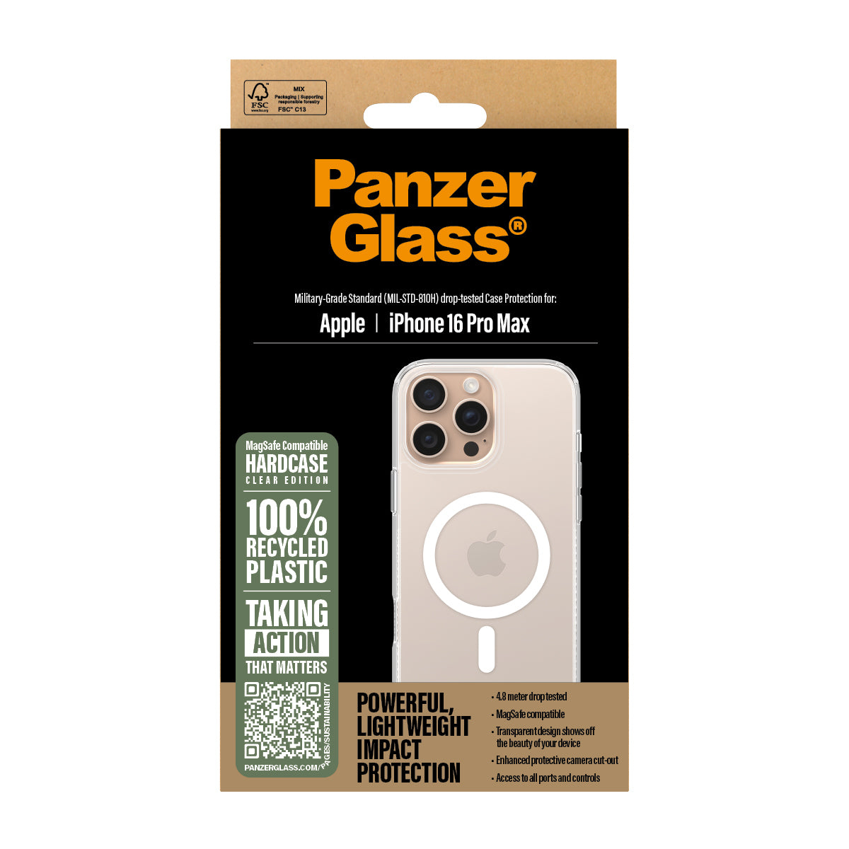 PanzerGlass HardCase – Backcover – für Apple iPhone 16 Pro Max, TPU, Transparent, bis 4,8 m sturzsicher