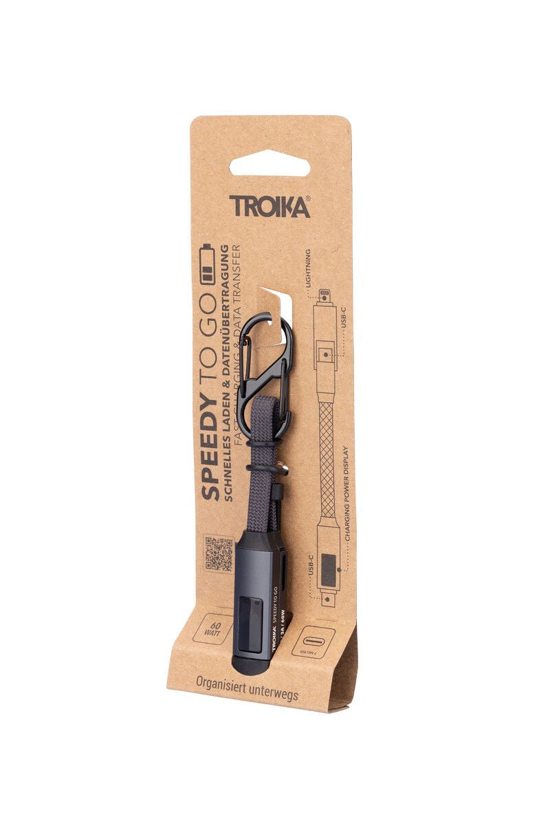 TROIKA Schlüsselanhänger Speedy to go – Aluminium/Recyceltes Nylon, Titan, Länge 130 mm, 6er-Pack