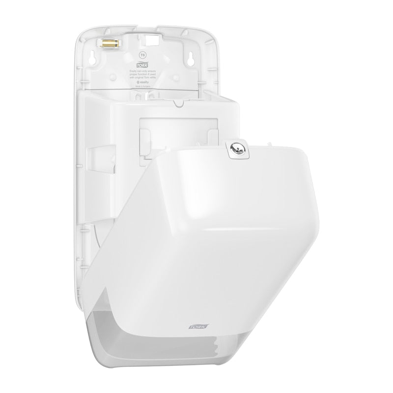 Tork Toilettenpapierspender für T6 Nachfüllung – Kunststoff, Weiss, abschliessbar, 18,4 × 14 × 34,4 cm